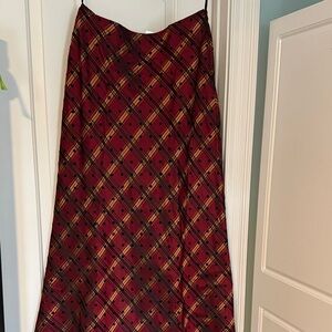 Elegant A-Line Plaid Skirt in Red, Gold and Black